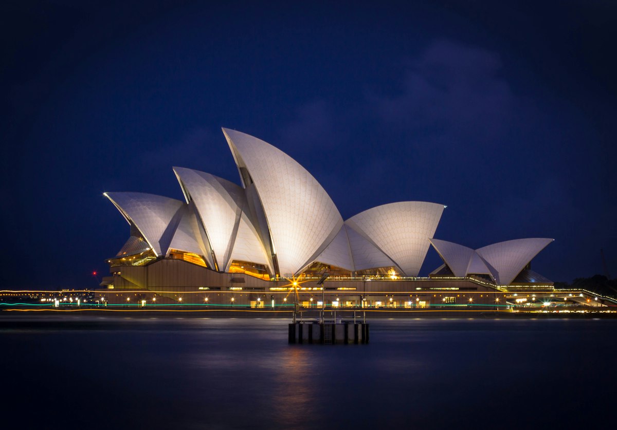 The Sydney Opera House and city skyline at golden hour