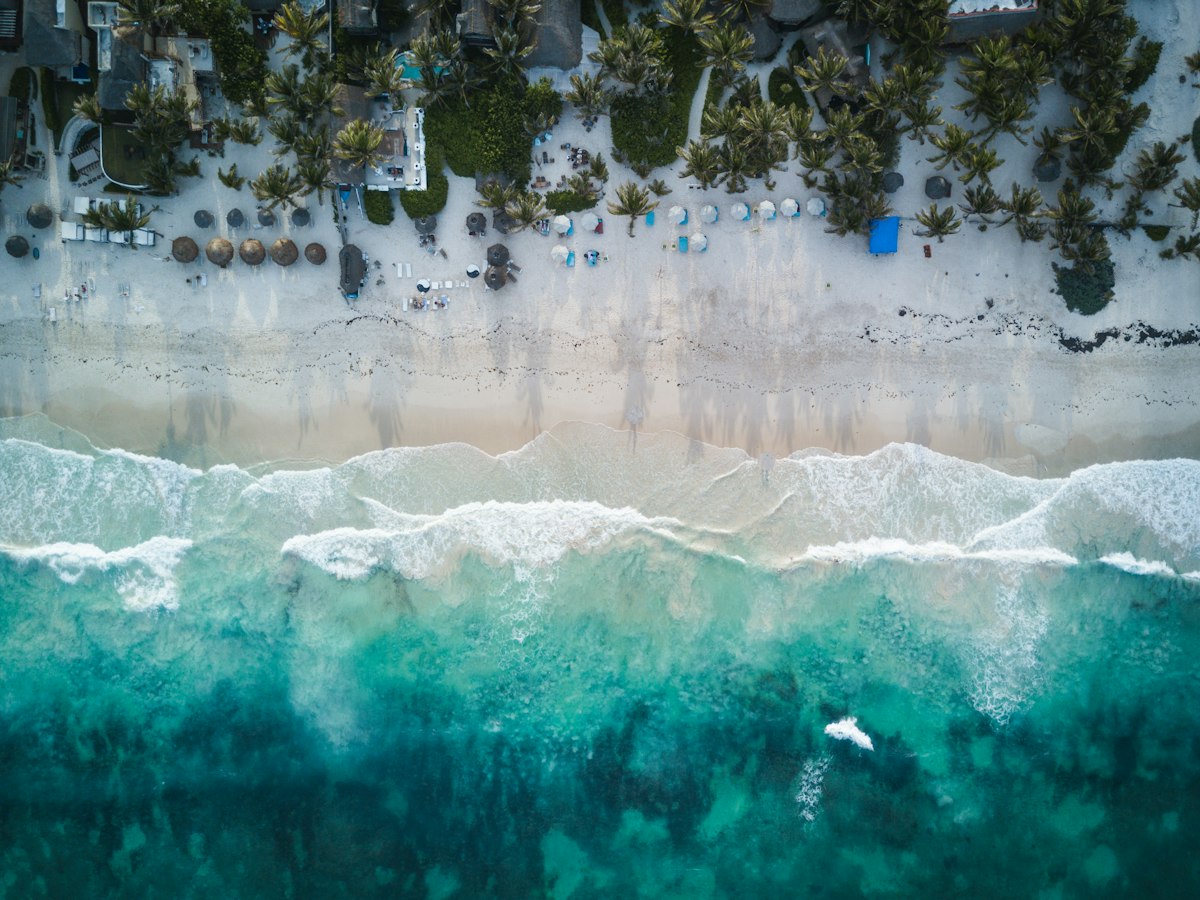 Aerial view of a Mexican beach shoreline during the day